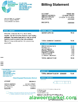 USA Washington Clark Regional Wastewater District business utility bill, Word and PDF template